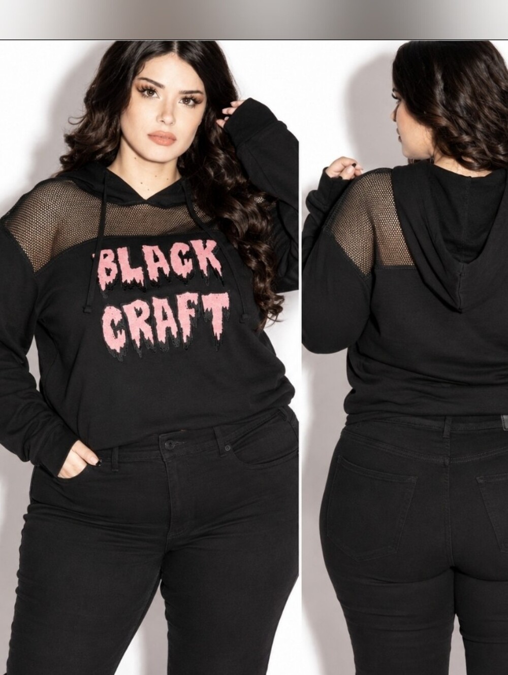 BlackCraft Cult Fishnet Crop Slime Staple  Hoodie 3XL